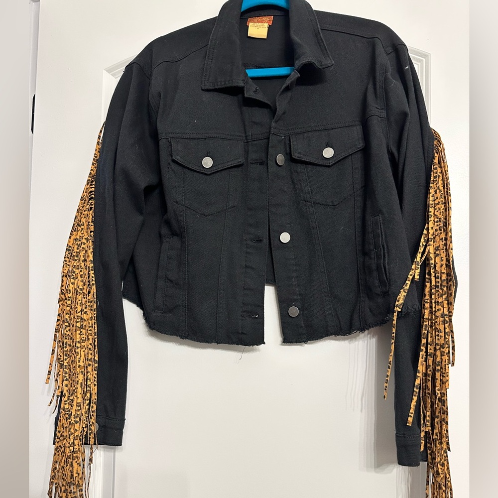 Scully Black Jean Jacket with Gold Fringe